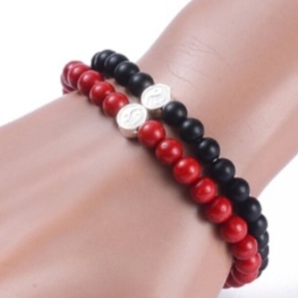 Natural Black Agate & Simulated Red Coral 925 Sterling Silver Boxed Set NWOT - Picture 3 of 4